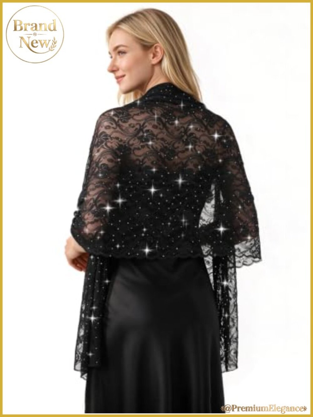 Sparkly Sequin Lace Shawl with Rhinestones Formal Sheer Wedding Wrap